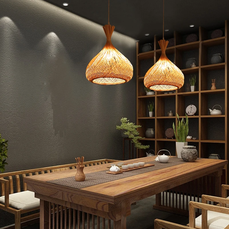 Современная Подвесная лампа из бамбука ручной работы простой светильник в