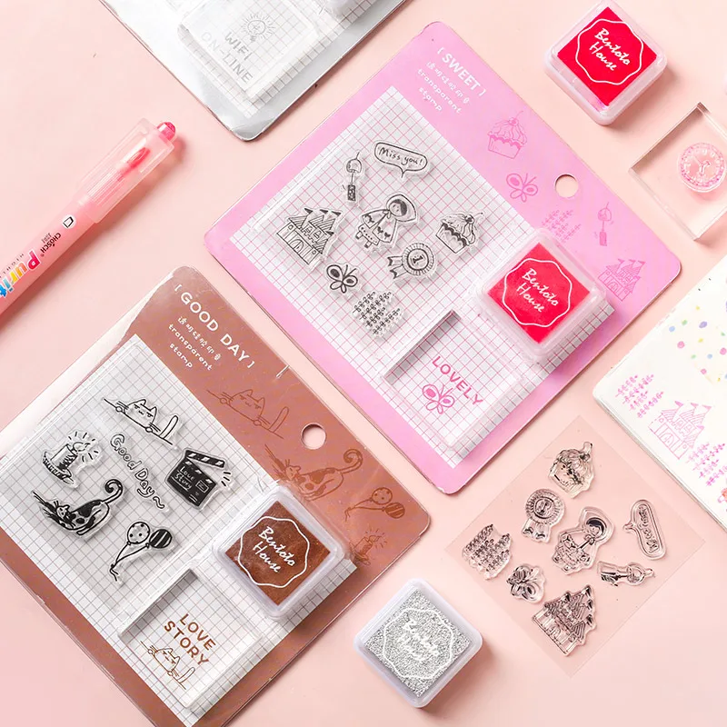 Еда напиток кошка будний день украшение штамп + чернильный коврик акриловый