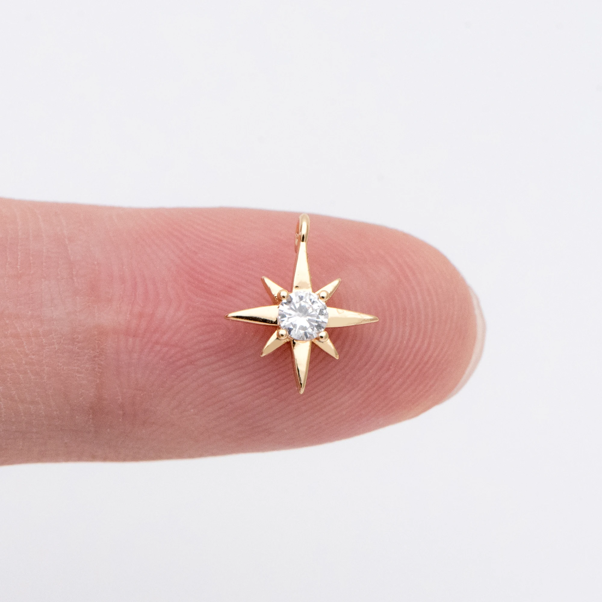 10pcs Gold Tone Brass Star Charms 9x11mm, CZ Paved Mini Star Pendants for Necklace Braelet Women DIY Jewelry Making (GB-774-1)