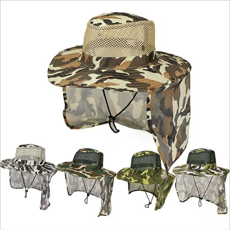

Fishing Hat Wide Brim Breathable Mesh Unisex Outdoor Sport Fishing Hiking Hat UV Protection Face Neck Flap Man Sun Cap