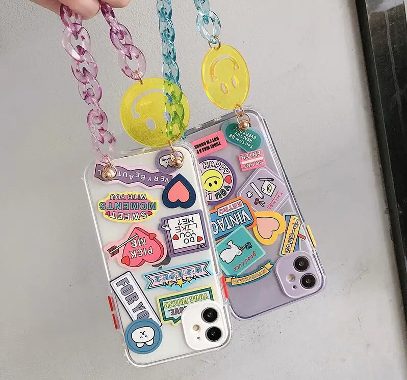 Прозрачный чехол для телефона Gimfun карамельных цветов с цепочкой и ремешком iPhone 11