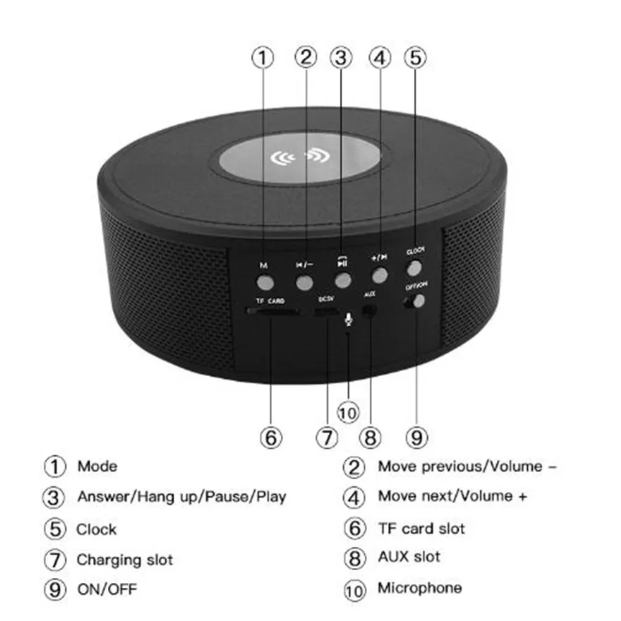 Круглый Nfc будильник микро Sd Bluetooth Aux Стерео портативный динамик Беспроводное