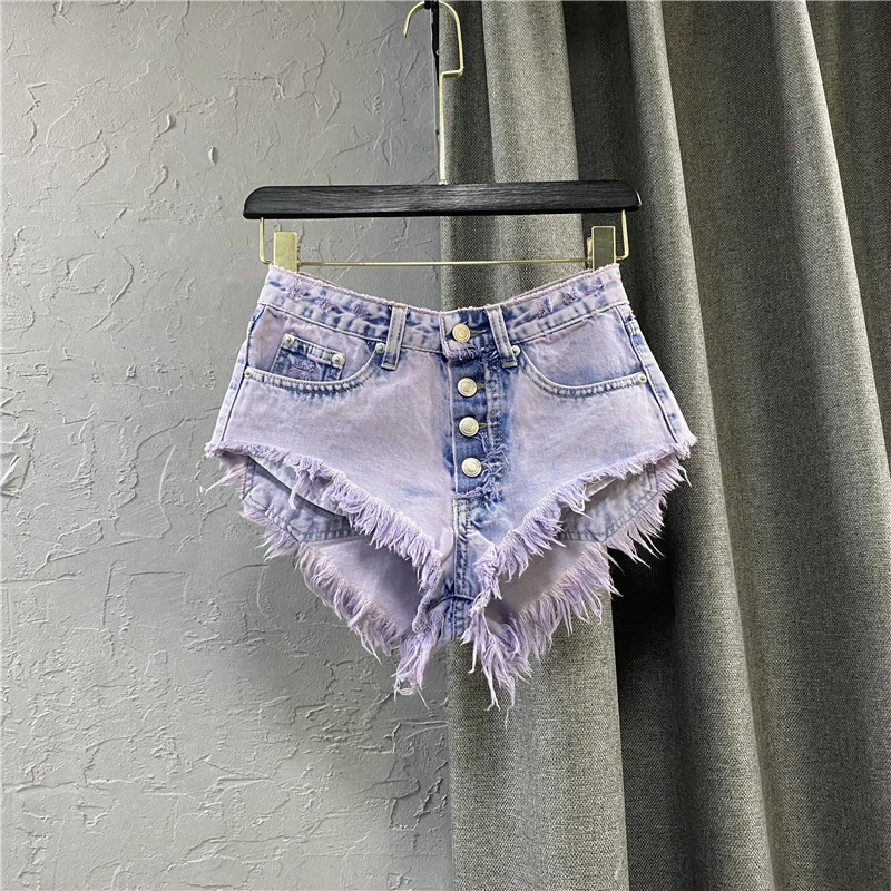 

Шорты женские джинсовые с завышенной талией, однобортные Рваные джинсовые шорты с бахромой, популярные штаны, лето 2021