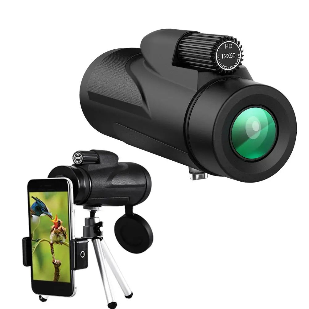 

Monocular Telescope 12x50 HD Monocular with Tripod Waterproof Anti-fog Monocular with for Bird Watching Camping Hiking Match