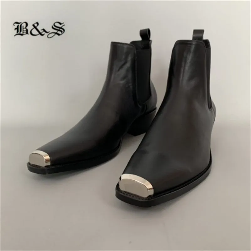 Черные и уличные роскошные ботинки челси из натуральной кожи с железным носком