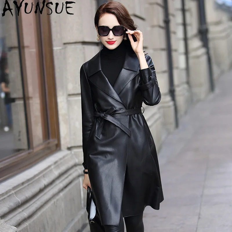 AYUNAUE Genuine Leather Jacket Women Long Sheepskin Coat Autumn Winter Windbreaker Women's Leather Jackets 2020 BL2020T746 4134