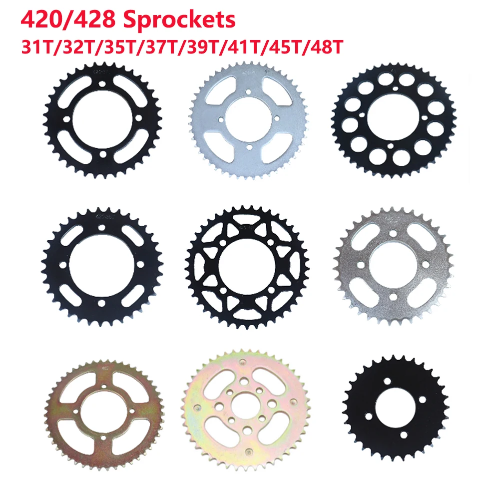 420/428 Chains Sprockets 31T/32T/35T/37T/39T/41T/45T/48T Motorcycle Chain  Rear Sprocket  For 110cc 125cc 140cc Dirt Pit Bike