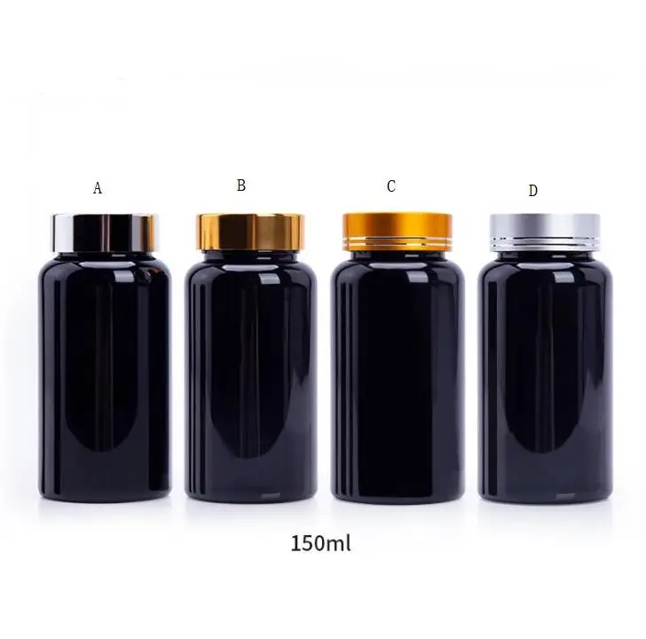 

100 шт. 150 мл светильник с тройной защитой черный бутылки, Пластик бутылки для таблеток, капсул, пустые бутылки -- 4 Цвета Алюминий крышками SN1101