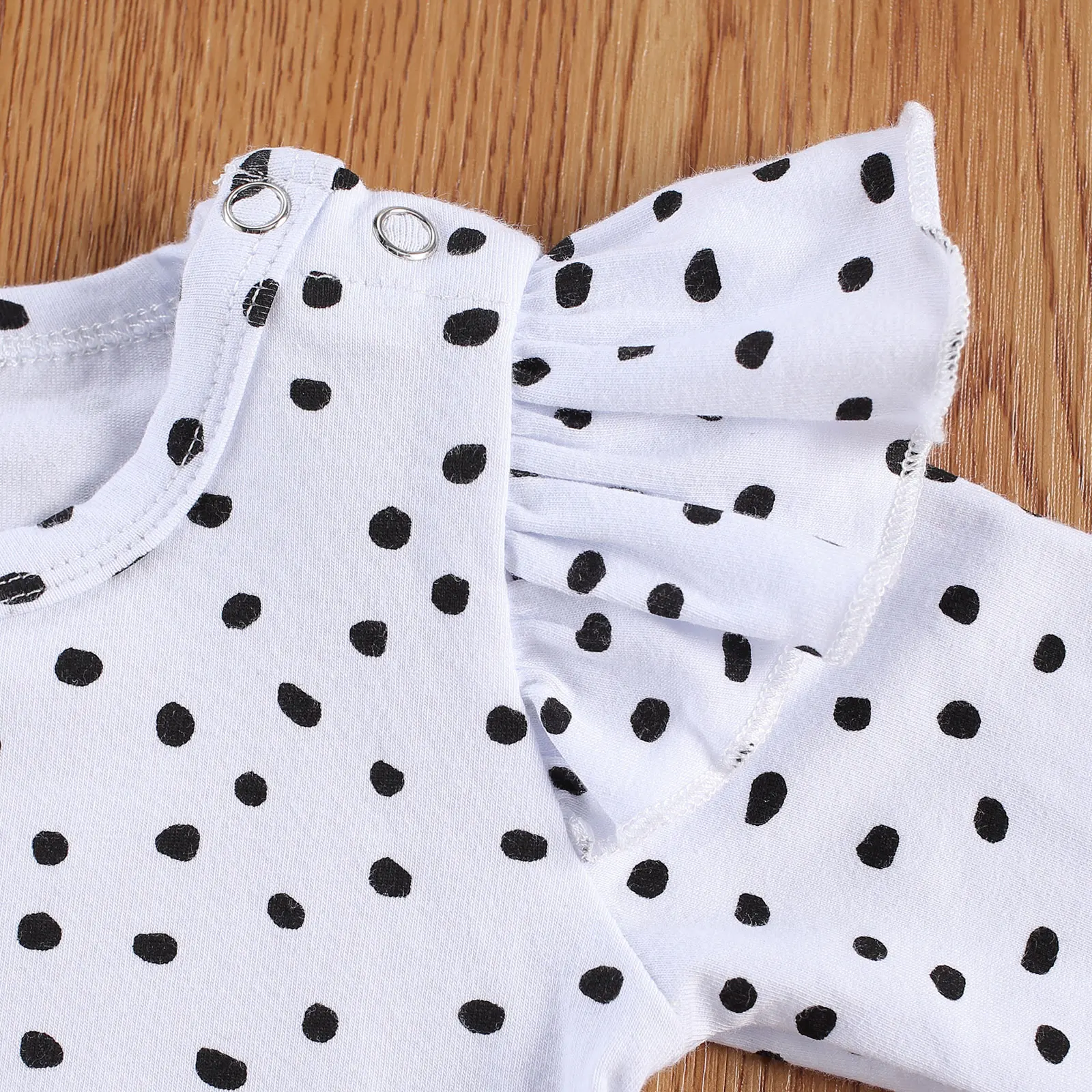 Conjunto de ropa para beb&eacute; ni&ntilde;a, camiseta de manga larga de encaje con estampado de lunares, Top de tirantes de Color s&oacute;lido, Falda corta y Diadema con lazo, 3 uds.-4