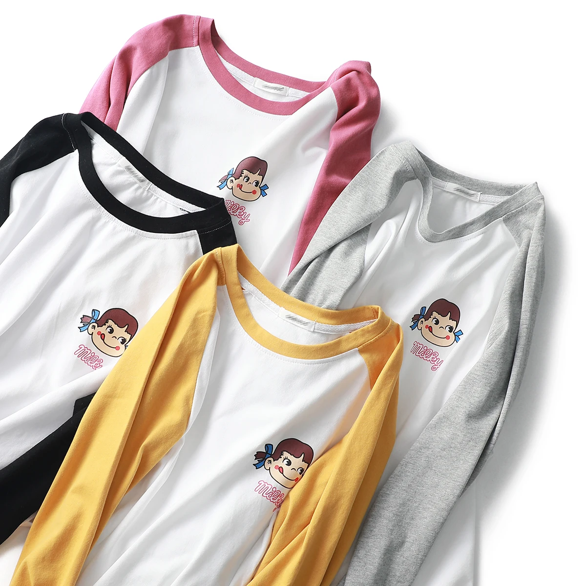 

Cartoon printed T-shirt with color matching soft elastic long sleeve top