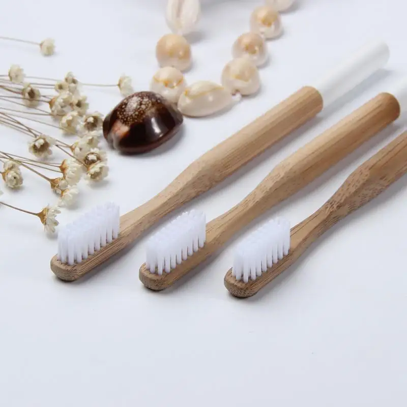 1 шт. Экологичная бамбуковая зубная щетка Плоская Круглая ручка белая мягкая