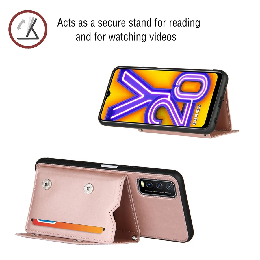 

For Vivo Y20 Case Pure skin feel Leather Wallet Credit Bank Card Holder Back Cover