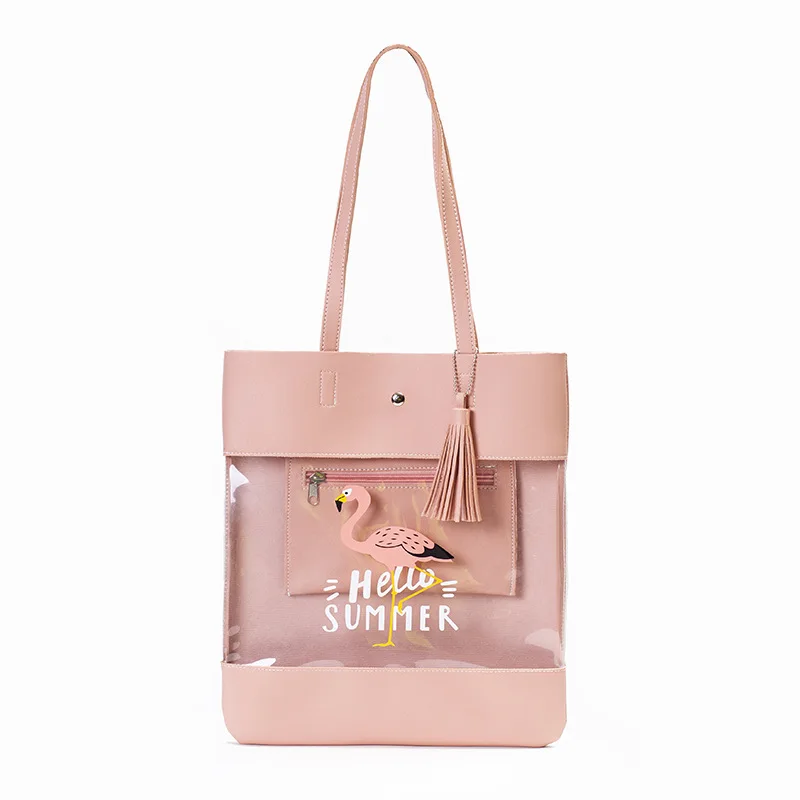 

New PU leather Women Shopping Bag Cute Animal Printing Girl Fashion Shoulder Bags Large Capacity Tote Bag Transparent Handbags