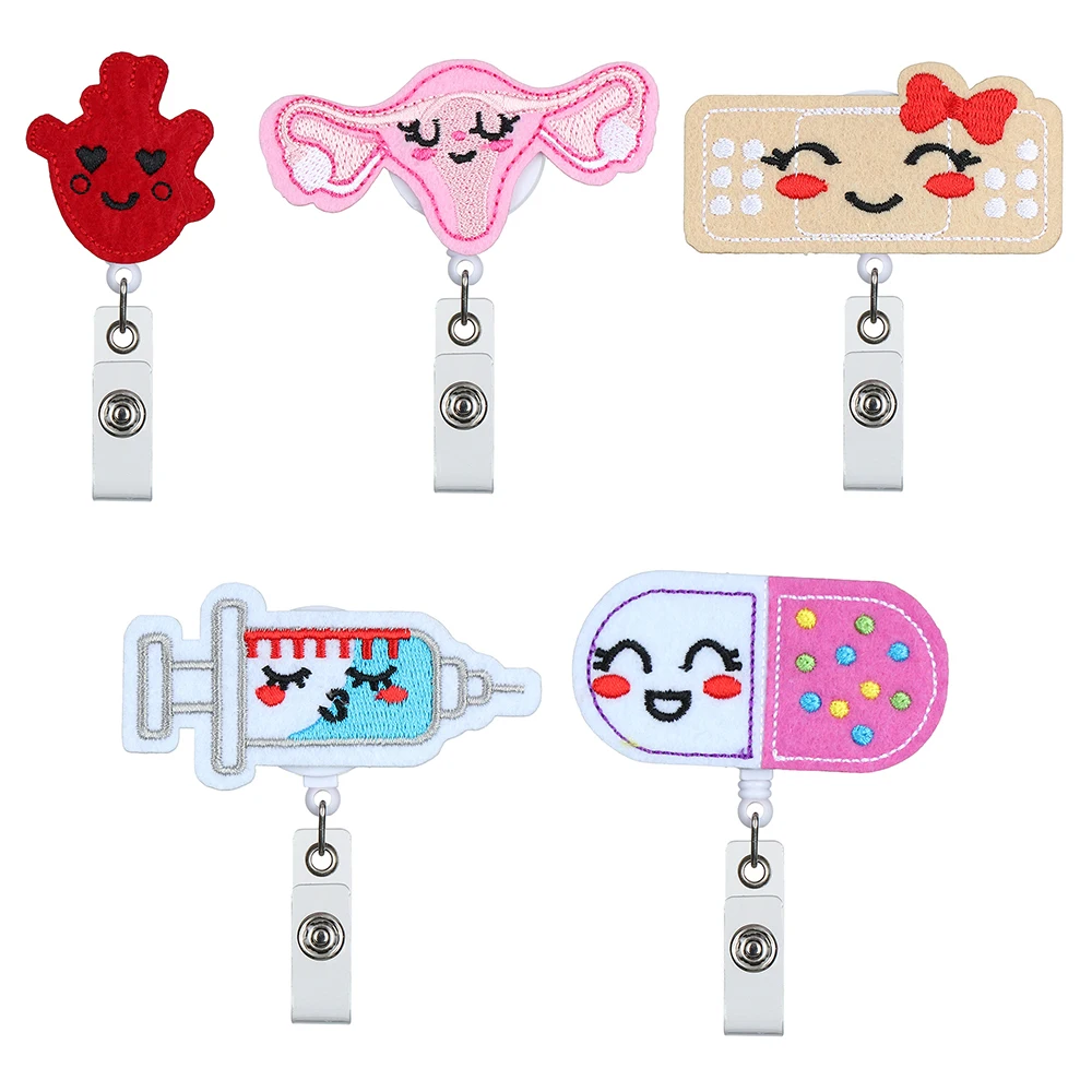 

1PC Cartoon Shape Felt Nurse Badge Reel With Alligator Clip Retractable Swivel Clip Pull Buckle Name ID Badge Holder Accessory