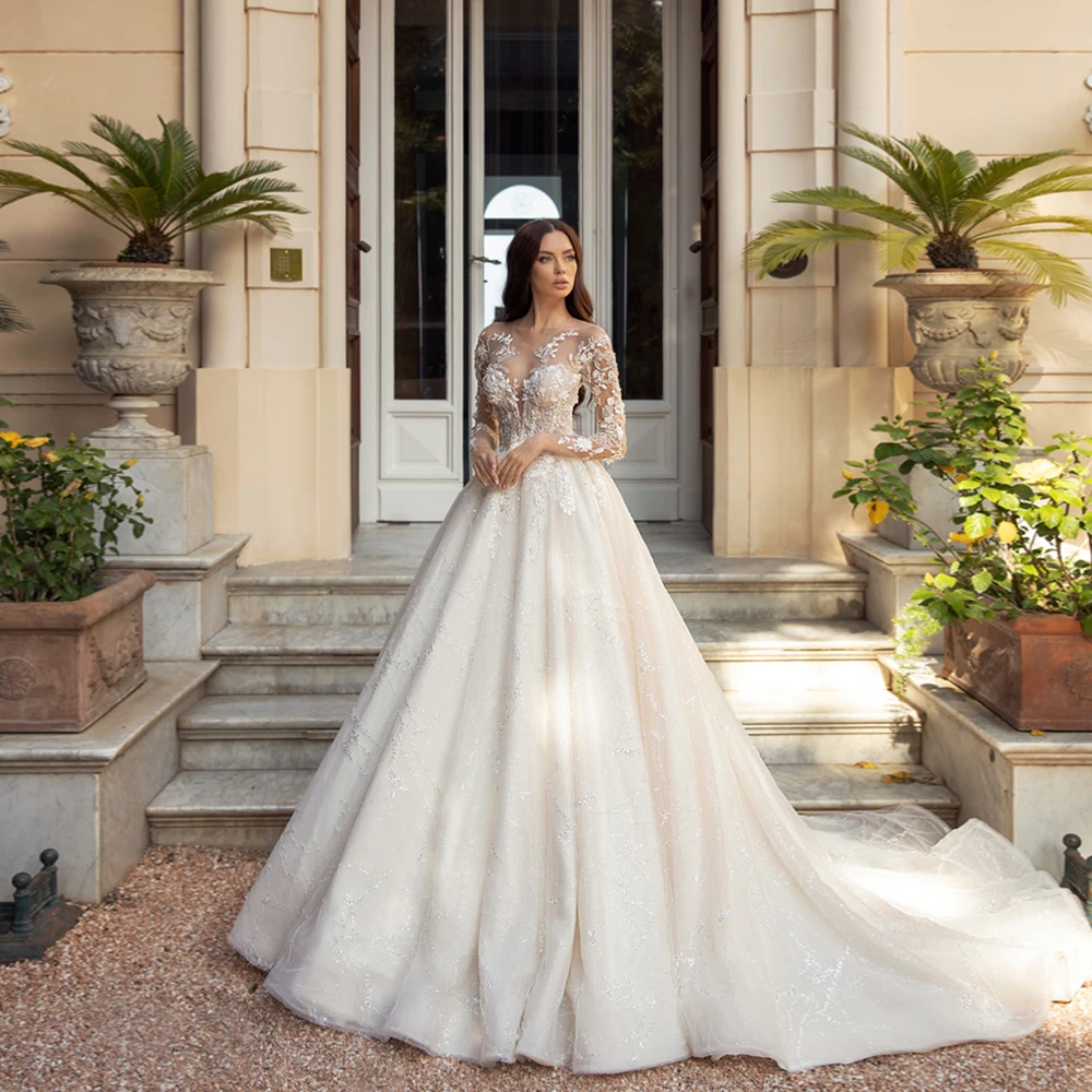 

2021 Elegant Beach Bridal Dresses Lace Appliques Beads Jewel Neck Vestido De Noiva Custom Made Wedding Gowns