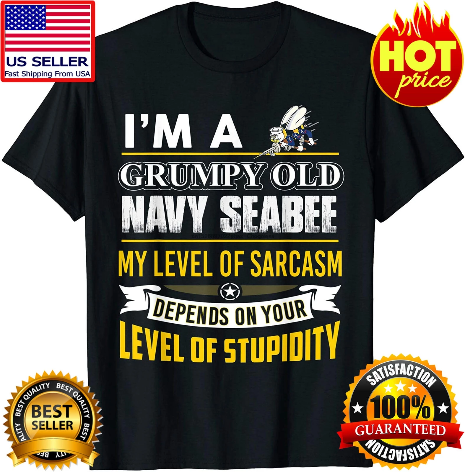 Футболка морской тематики Seabee - Im A Grumpy забавный винтажный подарок для мужчин |