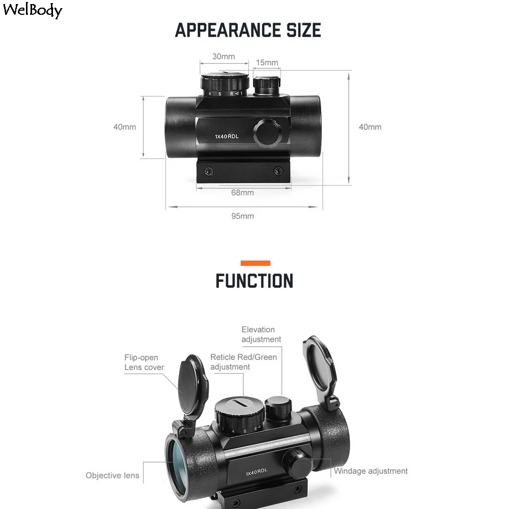Тактический прицел с красной и зеленой точкой 1X40RDL оптический коллиматор