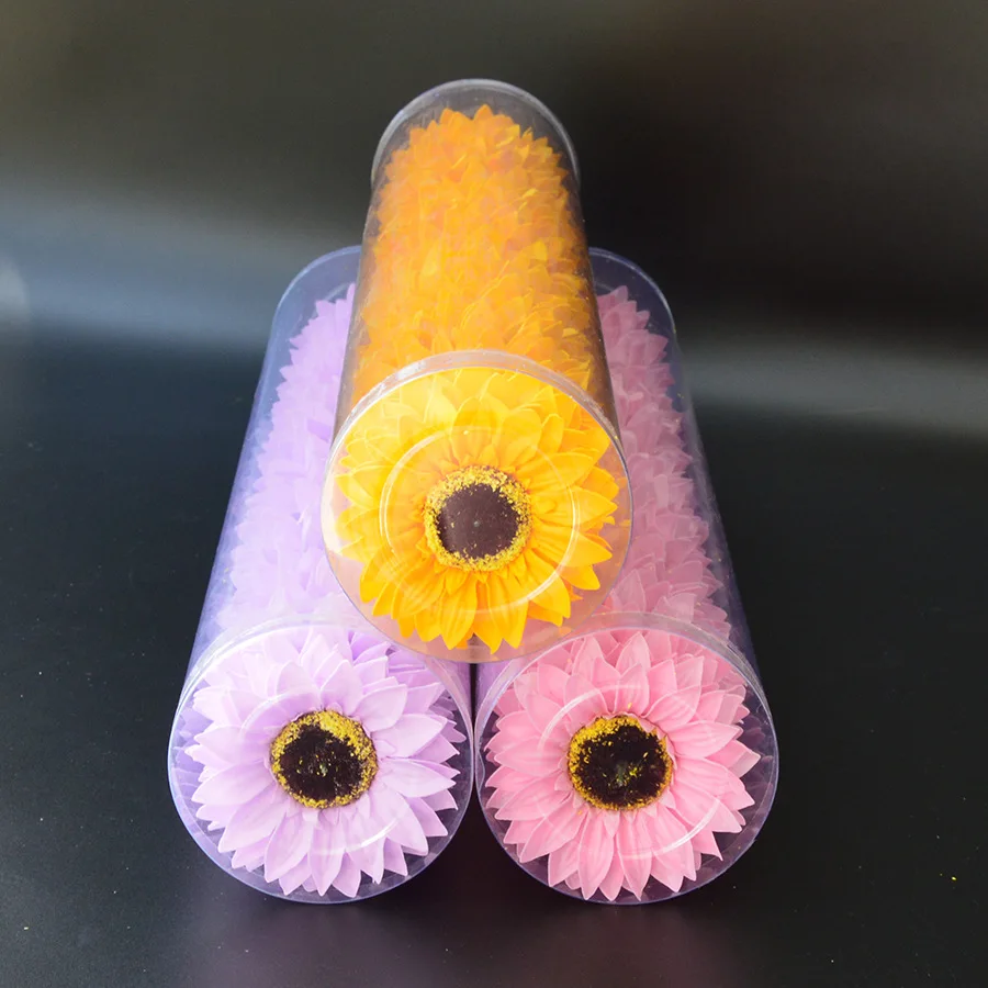 Ramo de flores de jab&oacute;n de simulaci&oacute;n con cabeza de girasol, caja de regalo, decoraci&oacute;n, colocaci&oacute;n, corona, 25 unids/lote-1