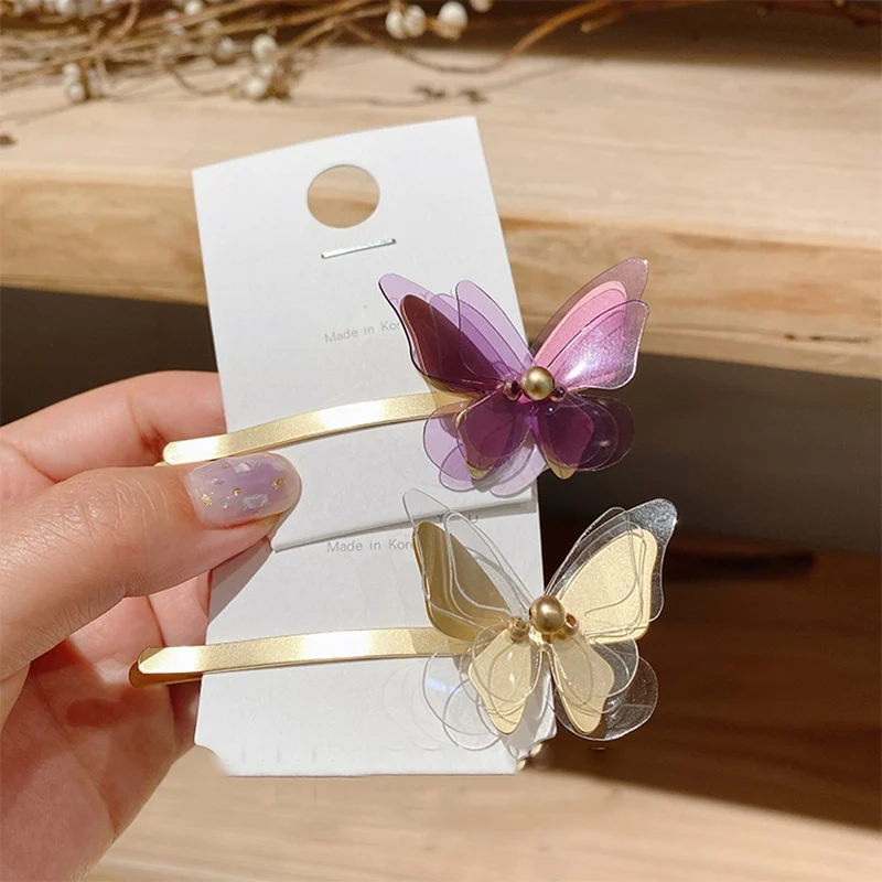 

MENGJIQIAO Korean Elegant Acrylic Transparent Purple Butterfly Hairpins For Girls Women Fashion Cute Hair Clips Jewelry Gifts