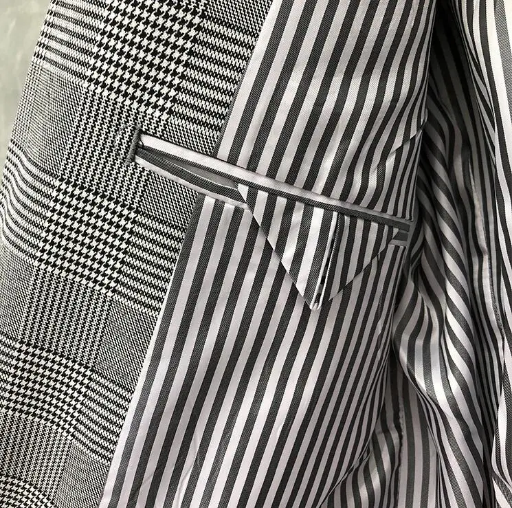 

2021 Fashion TB THOM Brand Blazer Men Clothing Casual Gray Lattice Suit Slim Men's Jacket Single Breasted Wool Winter Coat