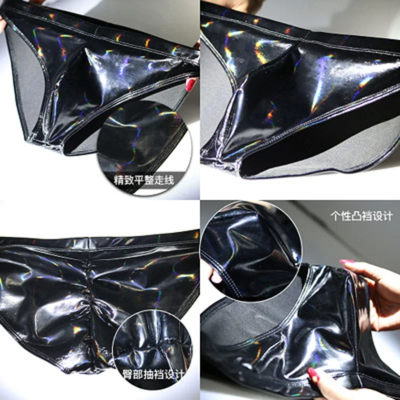 Sexy U Convex Mirror Latex Ammonia Briefs Male Dazzle Color Bright Lacquer Leather Lovers Underwear Men Faux Underpants |