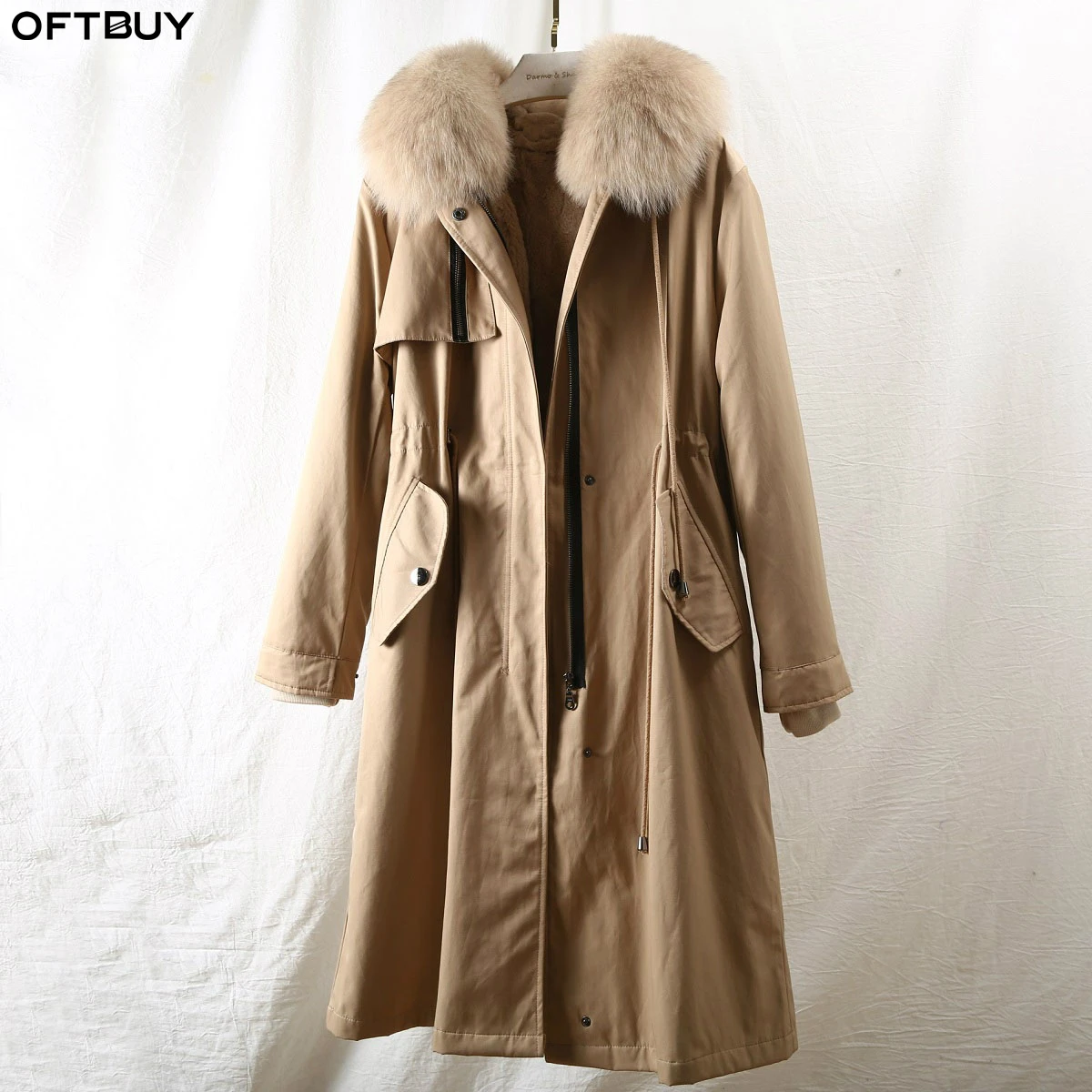 Женская зимняя куртка OFTBUY с натуральным лисьим мехом на воротнике и капюшоне