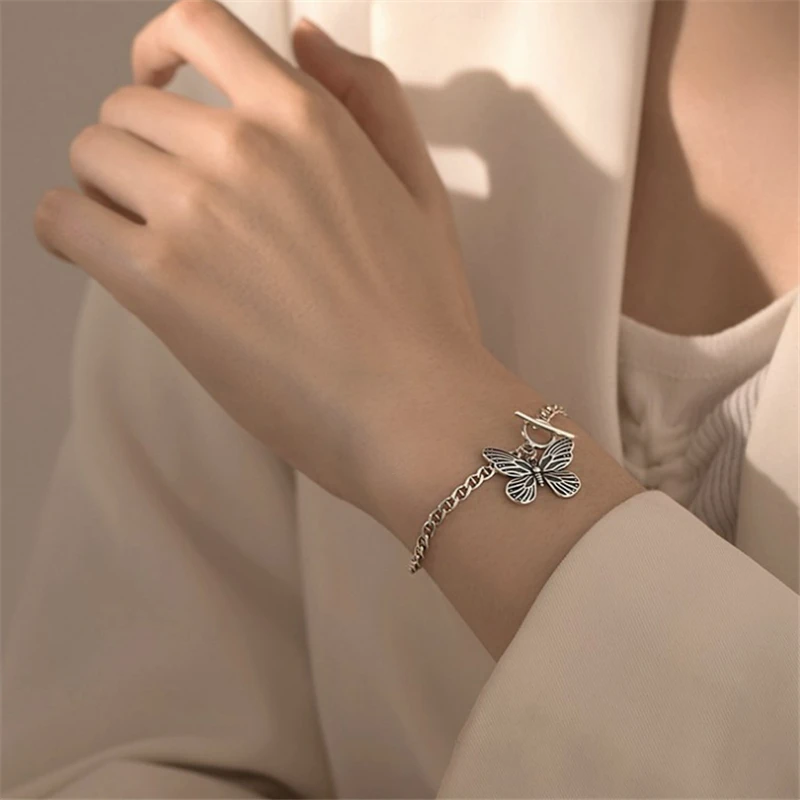 Бесплатная доставка винтажный панк стиль тибетская Серебряная бабочка браслет