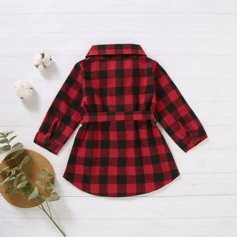 US Christmas Toddler Baby Girl Clothes Long Sleeve Plaids Shirt Dress Outfit Set | Детская одежда и обувь