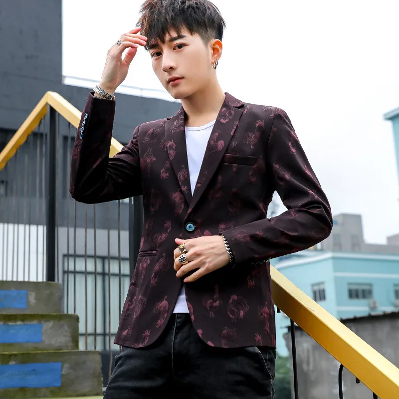 

Fall 2020 Men's Fashion Slim Fit Handsome Fashion All-match Printed Suit Youth Casual Thin blazer