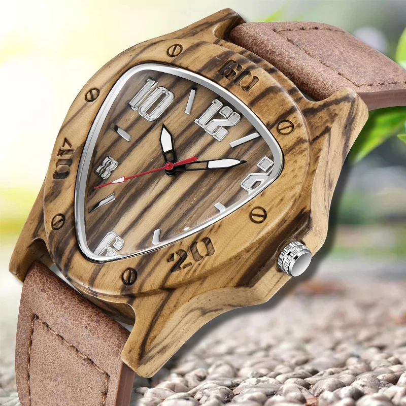 Мужские креативные перевернутые треугольные деревянные часы мужские ретро