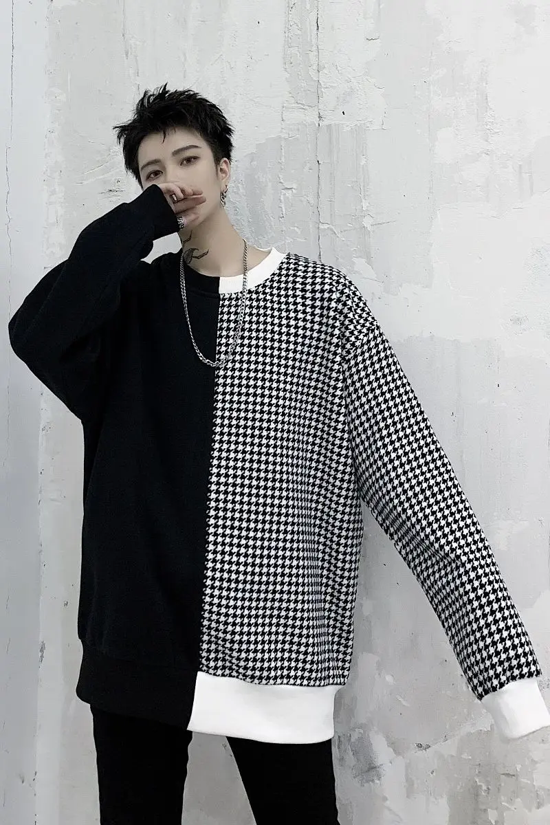 

2021 spring new Arrivals black hoodies and white contrast stitching men's loose hip-hop sweatshirts men Free shipping