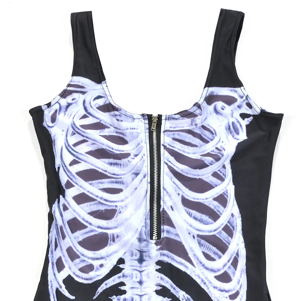 Печатный Белый Скелет молния сексуальный цельный купальник женщин |