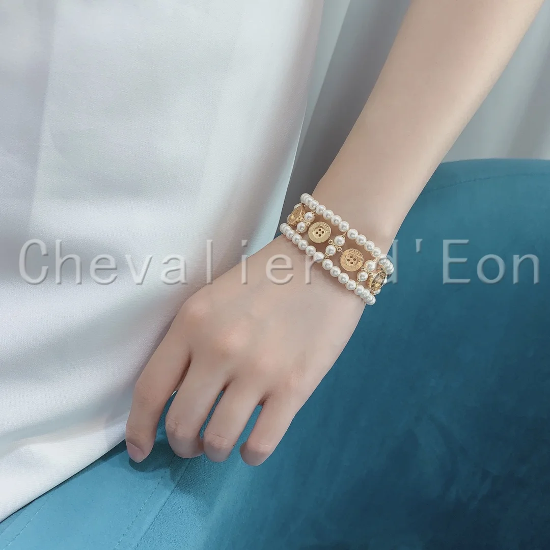 

2021 Trends Famous Brand France Pearl Gold Buttons Bracelet For Women Luxury Jewelry Top Quality Party Goth Boho Jewelry