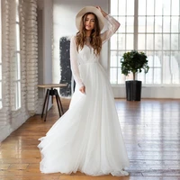 charming boho wedding dresses long sleeves 2022 new wedding gowns back out bridal dresses round neck sweep train on sale
