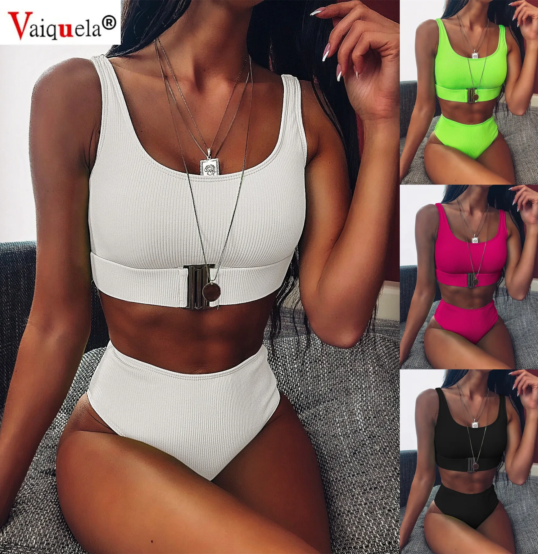 

womens swimsuit Swimsuit Bikini high waist solid color bikini pit strip split buckle bikini set vest Summer clothes Suit Gothic