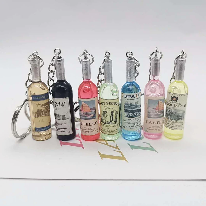 1PC Candy Color Beer Bottle Keychain Cute Wine Shape Unisex Car Bag Pendant Ring Creative Birthday Party Gift