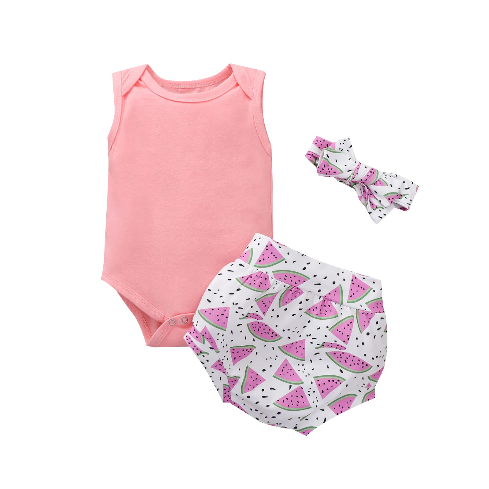 

0-24M Newborn 3Pcs Set Summer Infant Baby Girls Fashion O-Neck sleeveless Romper Bodytsuit+pant+Headband girls clothes set
