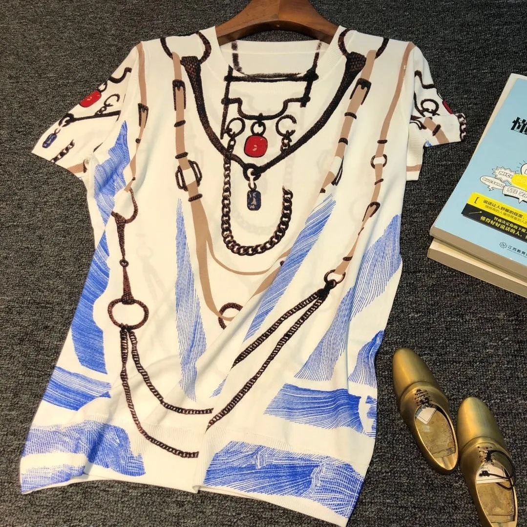 Женская блузка с коротким рукавом Офисная рубашка принтом повседневные летние