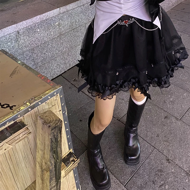 Ruibbit юбки с высокой талией рок панк Готик любовь Harajuku принцесса бальное платье