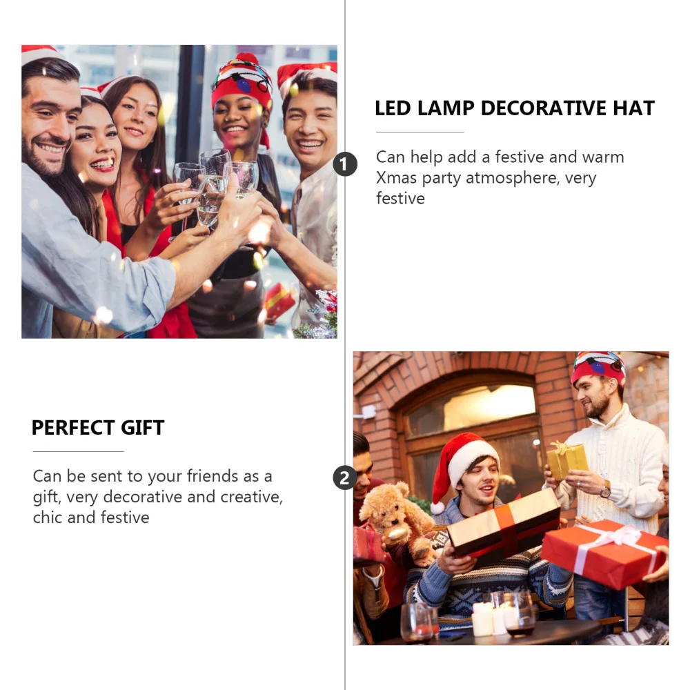 

1PC Xmas Flanging Knit Cap with Ball LED Lamp Decorative Xmas Hat Xmas Decor