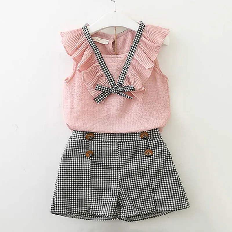 Комплект одежды для девочек новинка 2019 летний костюм рубашка с рукавом присоской