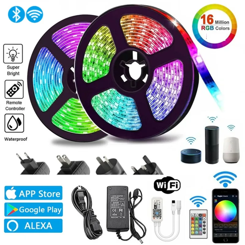Светодиодная лента Rgb с поддержкой Bluetooth 5050 2835 водонепроницаемая гибкая лампа Wi Fi