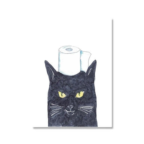 Настенная картина с мультяшным питомцем, минималистичный Черный кот, Постер для туалета, картина с рисунком в скандинавском стиле, декор для гостиной и ванной комнаты