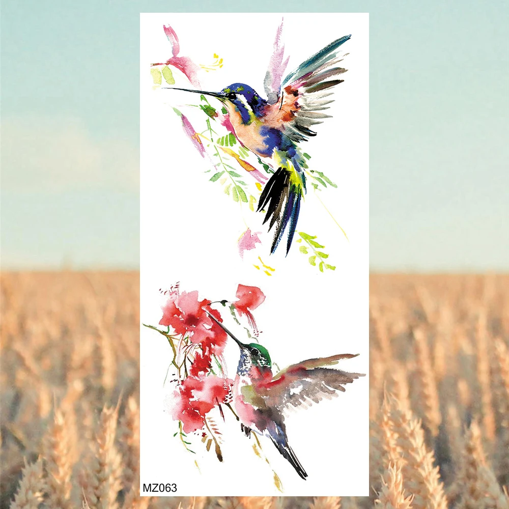 Временные татуировки для женщин акварельные пионы цветы колибри Бабочка Далия