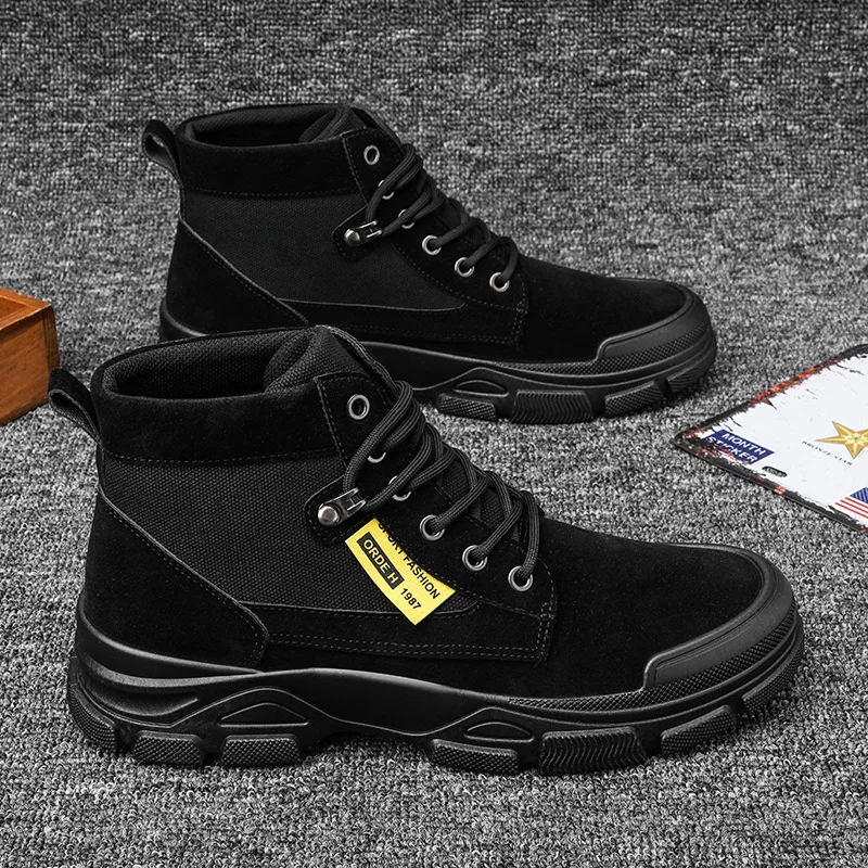 

Men Comfortable Martin Boots Fashion Mens Shoes Flock Thick Ankle Boots Men Casual Shoes for Autumn Winter Zapatos De Hombre