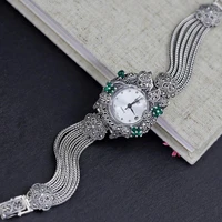 Jade Angel 925 silver Wheat chain Womens Watch 925 Sterling Silver Thailand Vintage Style Pave Synthesis Green Onyx Marcasite W
