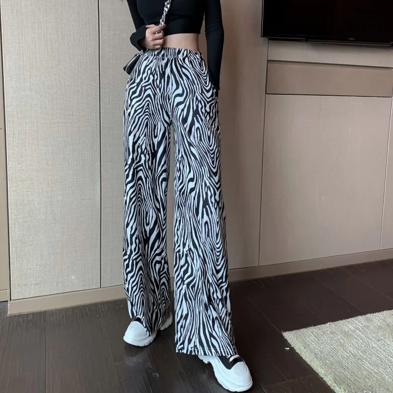 

New Spring Zebra Print Wide Leg Pants Trousers Sexy High Waist Autumn Women New 2021 Fashion Casual Female Trousers Streetwear