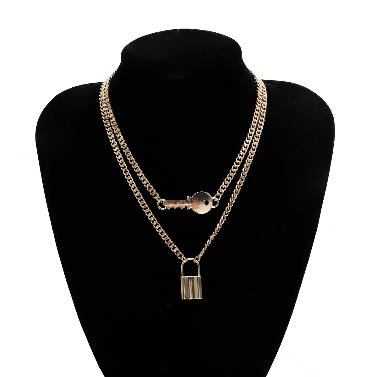 

2Pc/Set Multilayer Hip hop Gothic Lock Pendant Necklace Simple Fashion Link Chain Key Pendant Choker Necklaces Jewelry For Women