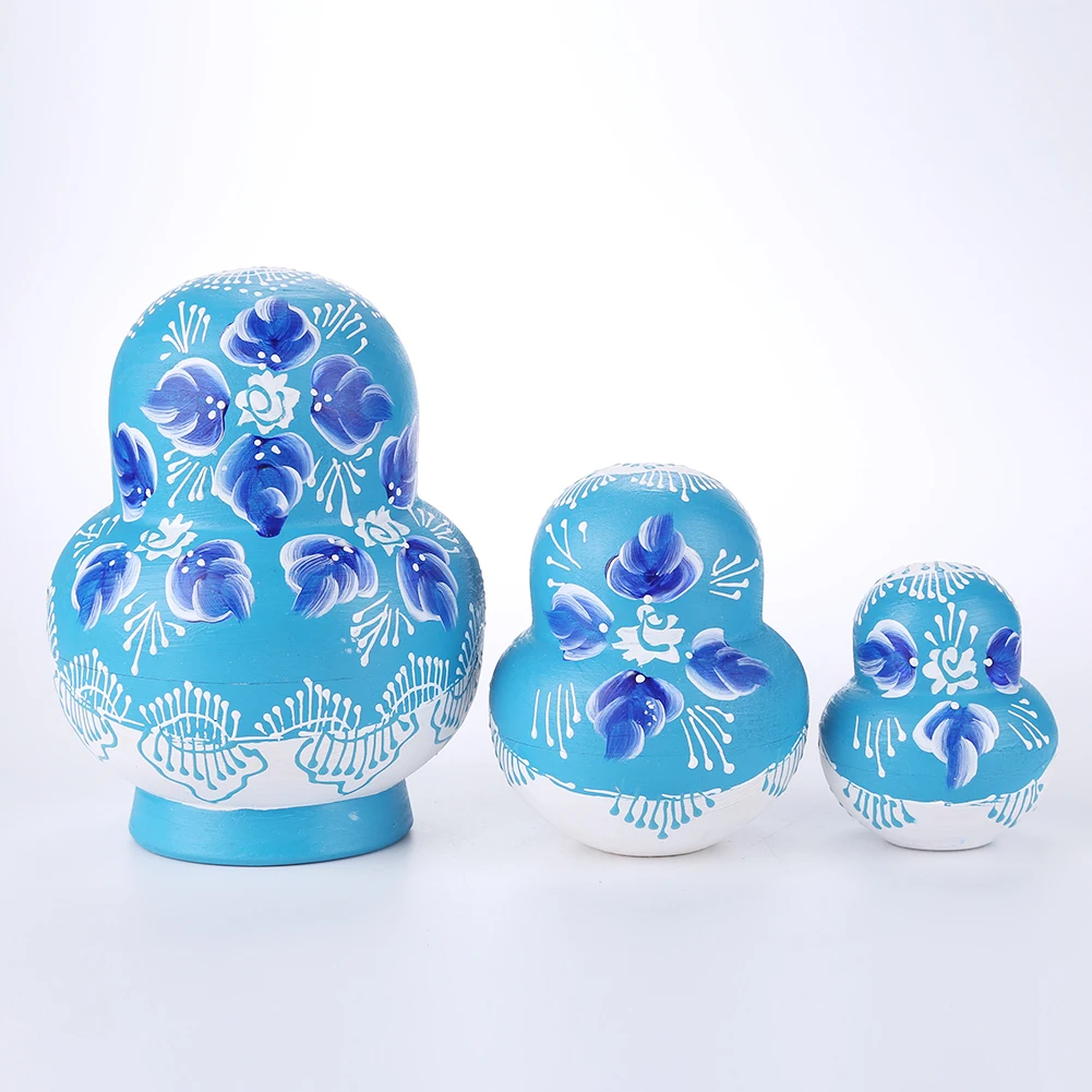 

Wooden Matryoshka Classic 10-layer Matryoshka Painted Sky Blue Blue and White Matryoshka Pure Handicraft Home Decoration