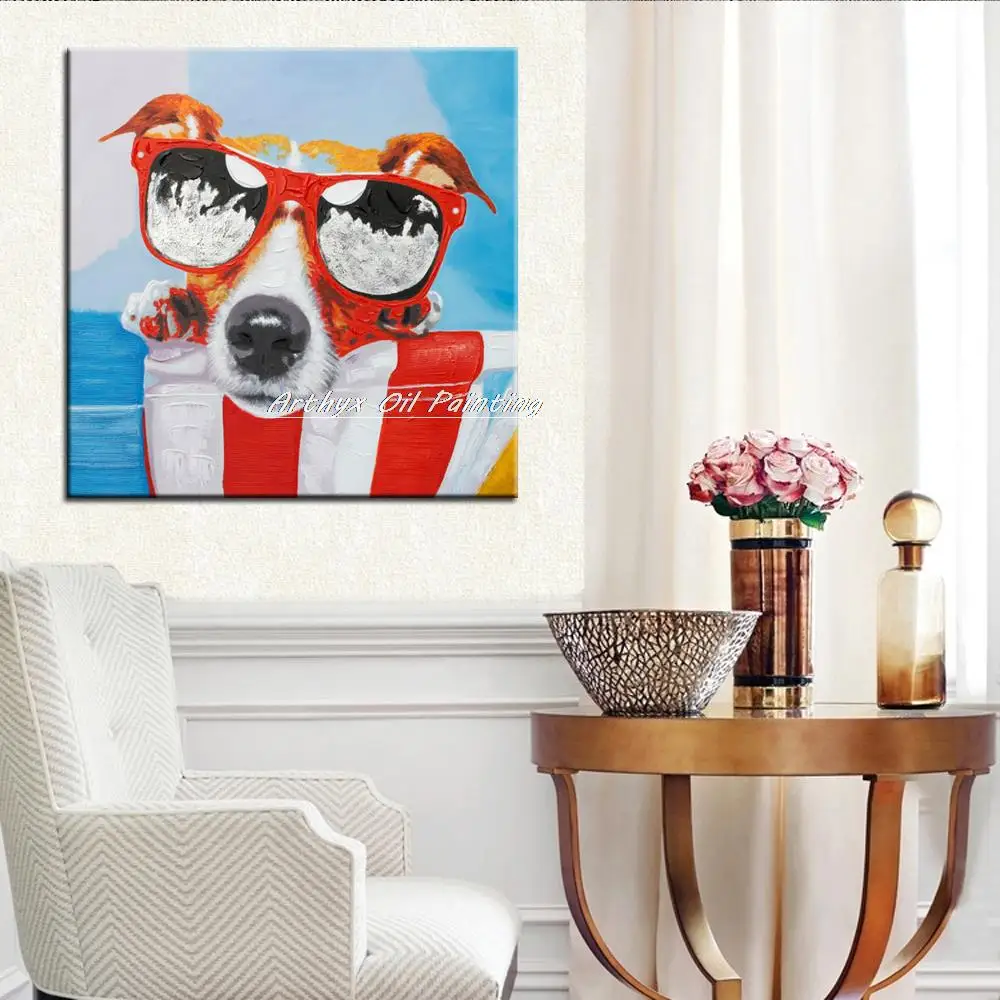 Arthyx ручная работа красочная милая маленькая животная Собака Картина маслом